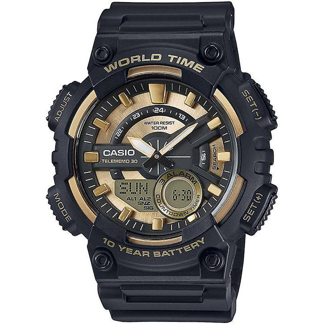 Casio Standard Men's 100m World Time AnaDigi Wrist Watch, AEQ-110BW-9AVDF