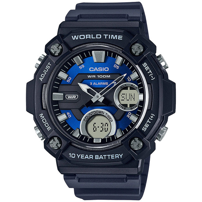 Casio Men's 100m World Time AnaDigi Wrist Watch, AEQ-120W-2AVDF