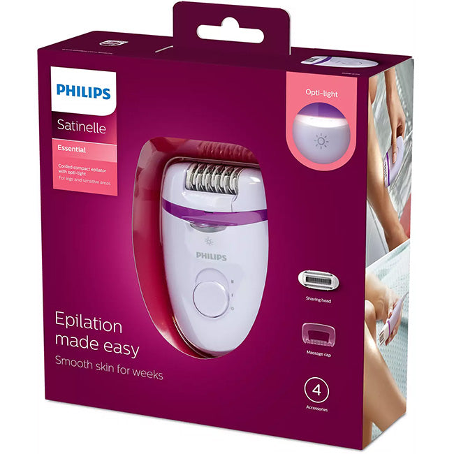Philips Satinelle Essential Corded Compact Epilator With Opti-Light