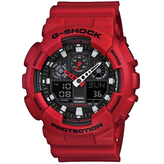 Casio G-Shock Men's 200m AntiMag AnaDigi Wrist Watch, GA-100B - Red