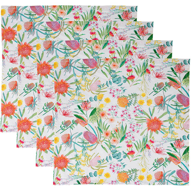 Maxwell & Williams Royal Botanic Gardens Native Blooms Cotton Napkin Set, Set Of 4