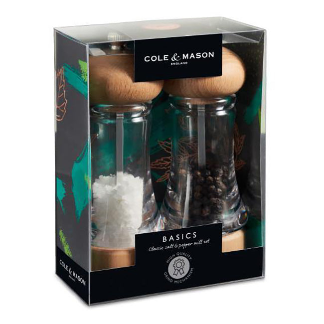 Cole & Mason Everyday Basics Beech & Acrylic Light Wood Salt & Pepper Mill Gift Set, 16cm