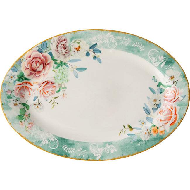 Jenna Clifford Green Floral Oval Platter