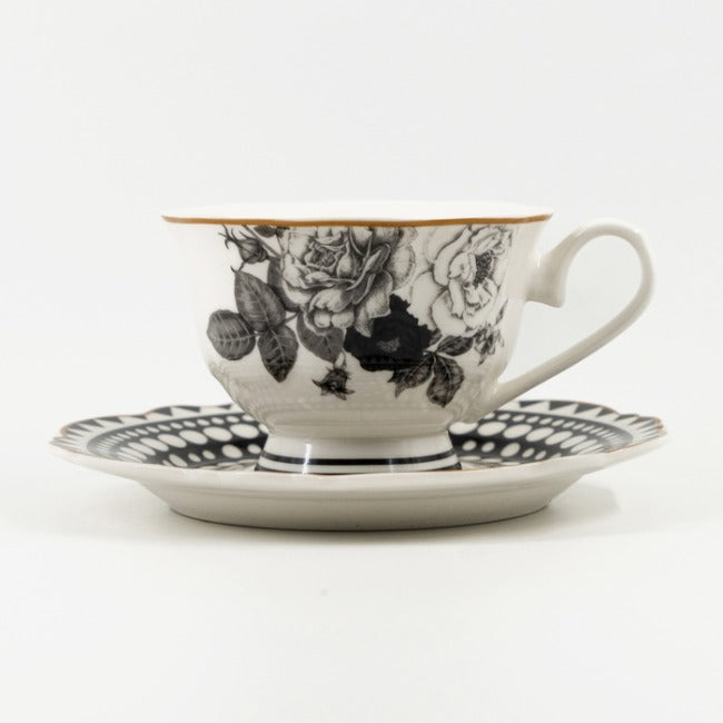 Jenna Clifford Black Rose Cup & Saucer