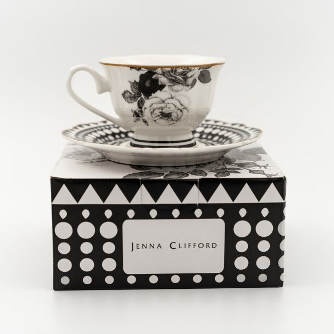 Jenna Clifford Black Rose Cup & Saucer