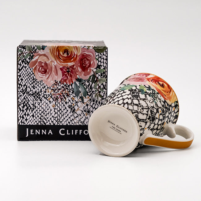 Jenna Clifford Peach Rose & Lace Footed Mug