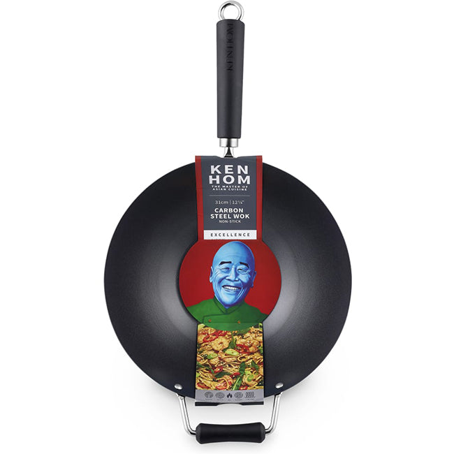 Ken Hom Excellence Non-Stick Carbon Steel Wok With Helper Handle, 31cm