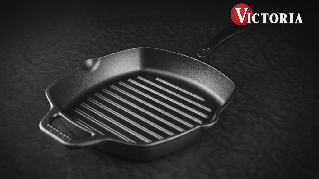 Victoria Seasoned Cast Iron Grill Pan With Helper Handle, 25cm