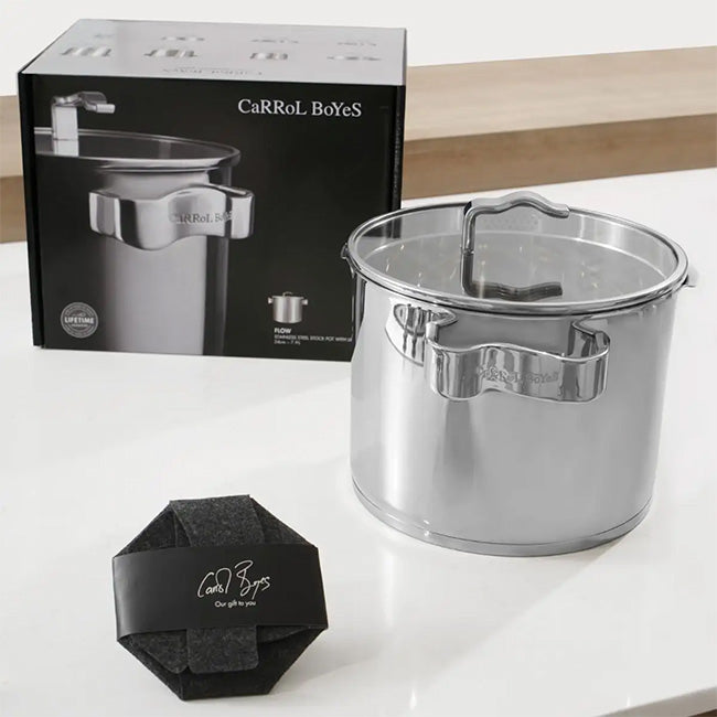 Carrol Boyes 24cm Stainless Steel Stock Pot, Flow, 7L