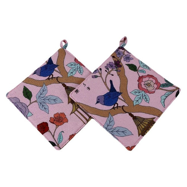 DSA Linen Robyn Valerie Japanese Peach Pot Holders, Set Of 2