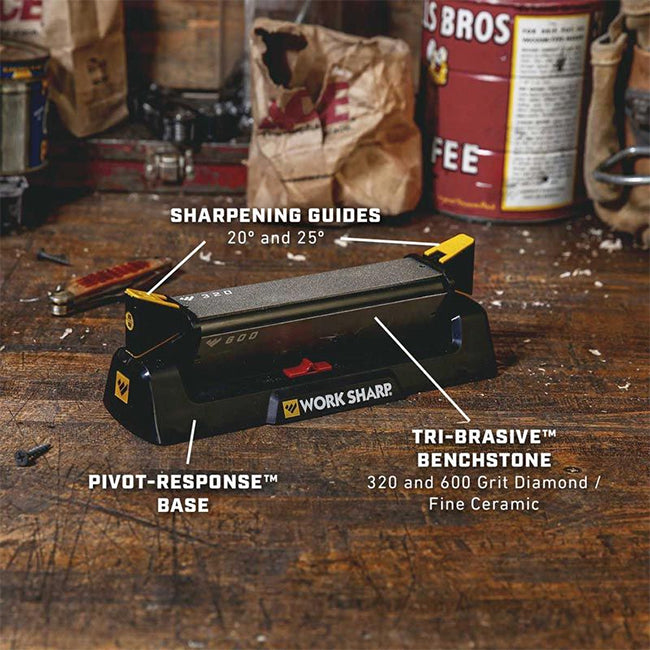 Work Sharp BenchStone Knife Sharpener with TriBrasive & Pivot Response