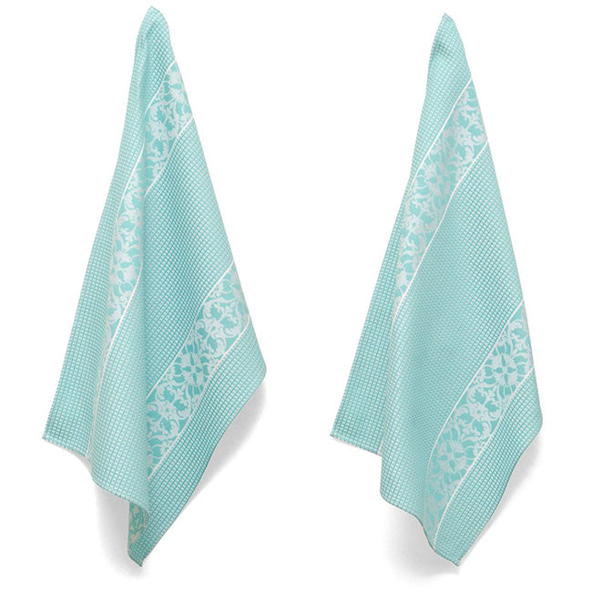DSA Linen Designer Damask Waffle Weave Tea Towels, Set of 2