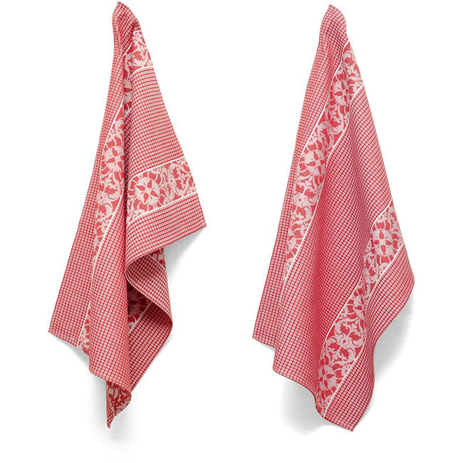 DSA Linen Designer Damask Waffle Weave Tea Towels, Set of 2