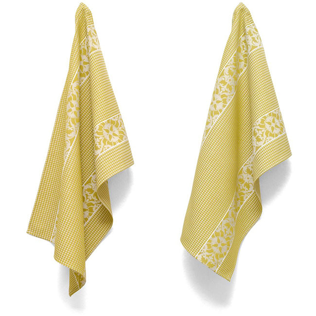 DSA Linen Designer Damask Waffle Weave Tea Towels, Set of 2
