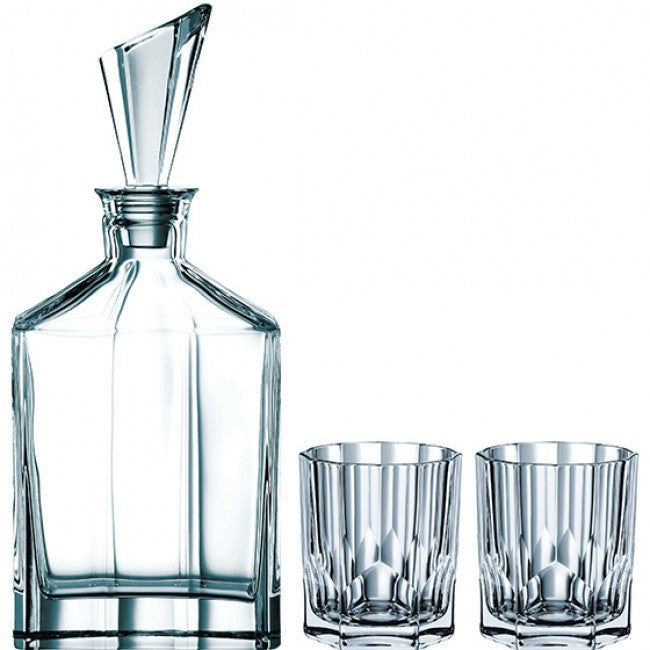 Nachtmann Aspen Lead-Free Crystal 3pc Whiskey Glasses & Decanter Set