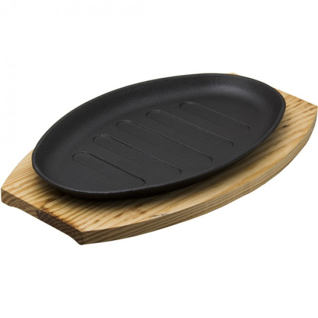 Regent Cast Iron Steak Platter On Wooden Board, 27cm