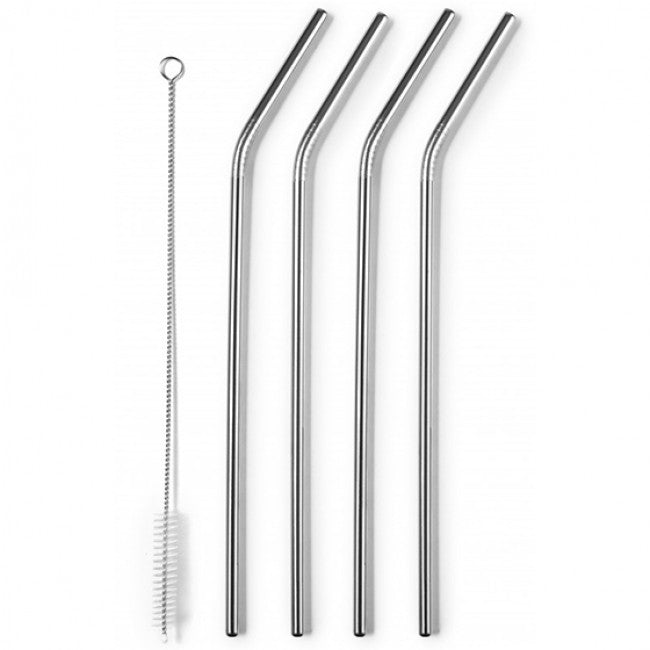 Ibili Kitchen Aids Stainless Steel Straws & Cleaning Brush, Set of 4