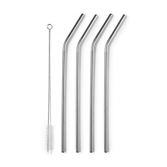 Ibili Kitchen Aids Stainless Steel Straws & Cleaning Brush, Set of 4