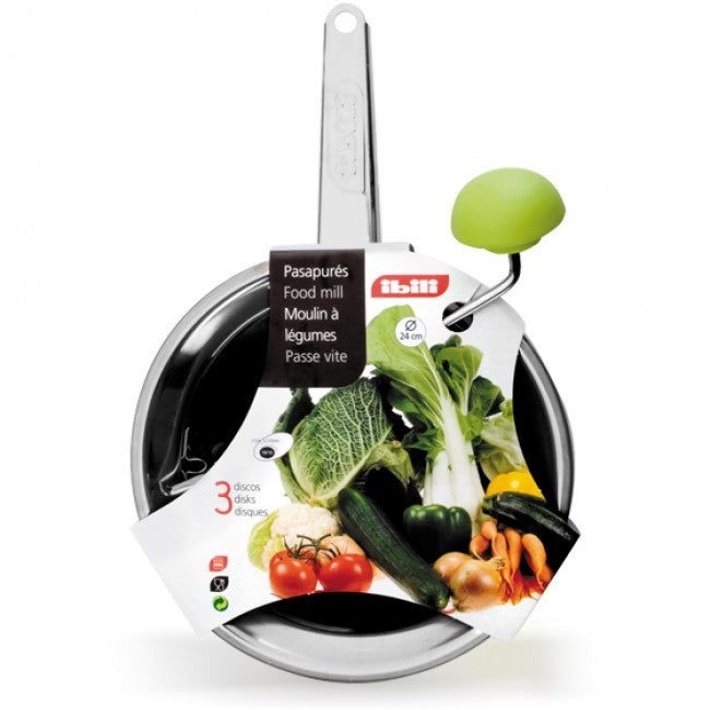 Ibili Clasica Stainless Steel Food Mill & 3 Sieves, 24cm