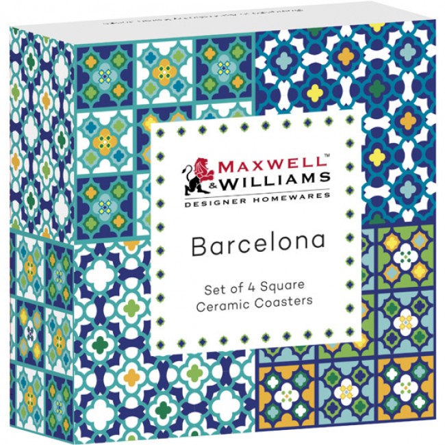 Maxwell & Williams Barcelona Square Ceramic Coasters, Set Of 4
