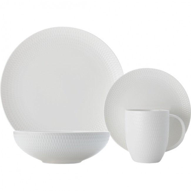 Maxwell & Williams White Basics Diamonds Coupe Dinner Set, 16pc