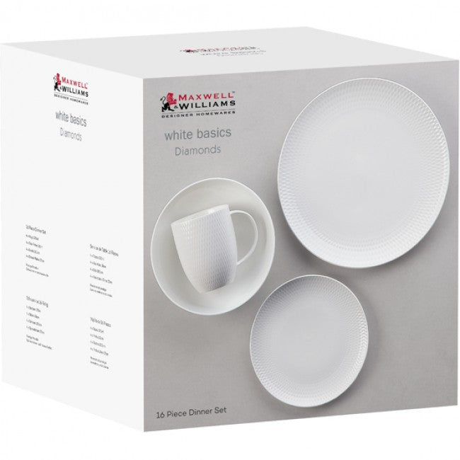 Maxwell & Williams White Basics Diamonds Coupe Dinner Set, 16pc