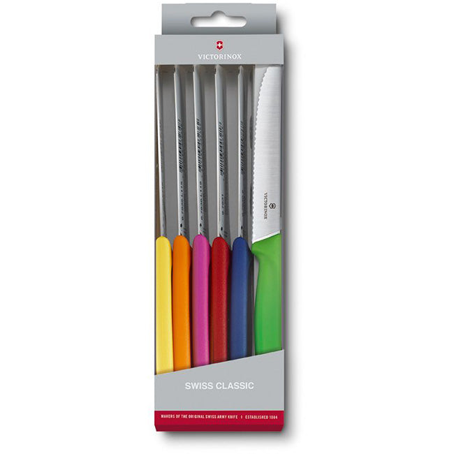Victorinox Swiss Classic Multi-Coloured Serrated Steak/Tomato Knife Set, Set Of 6