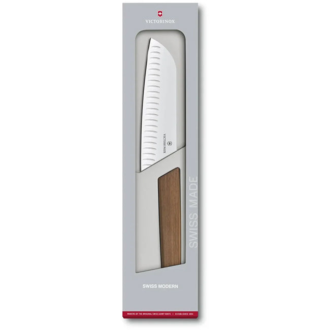 Victorinox Swiss Modern Fluted Santoku Knife With Walnut Wood Handle, 17cm