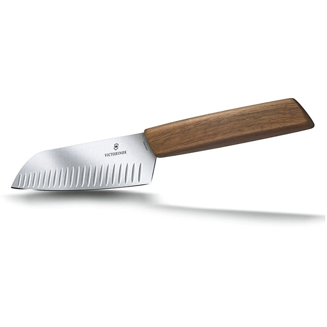Victorinox Swiss Modern Fluted Santoku Knife With Walnut Wood Handle, 17cm