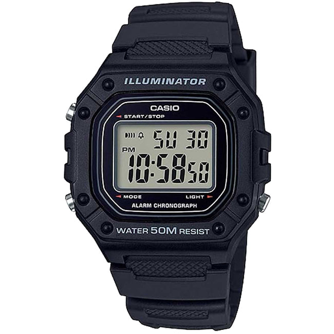 Casio Standard Men's 50m Digital Wrist Watch, W-218H