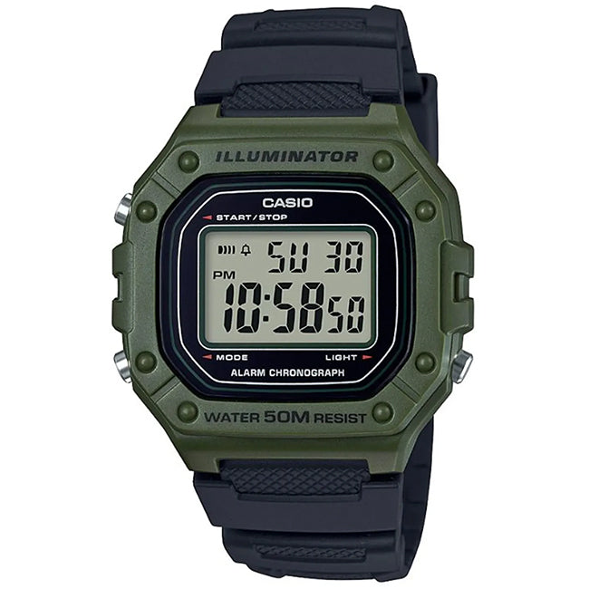 Casio Standard Men's 50m Digital Wrist Watch, W-218H