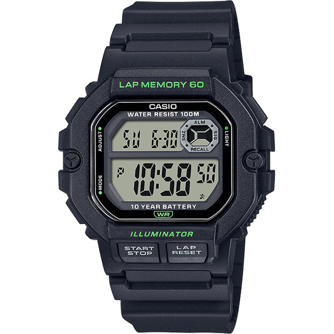 Casio Standard Men's 100m Digital Fitness Wrist Watch, WS-1400H