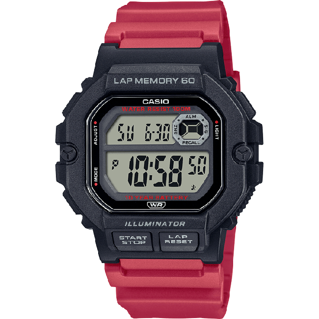 Casio Standard Men's 100m Digital Fitness Wrist Watch, WS-1400H