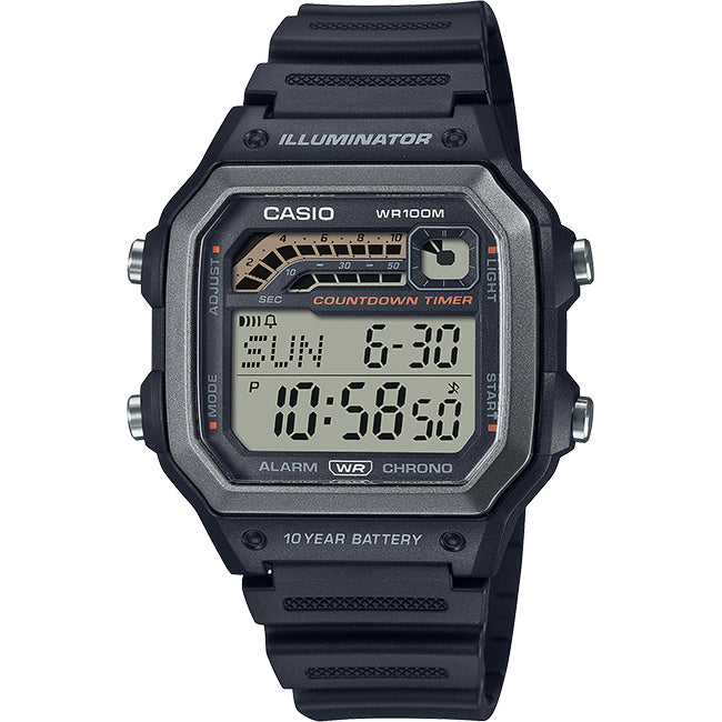 Casio Standard Men's 100m Digital Sports Wrist Watch, WS-1600H