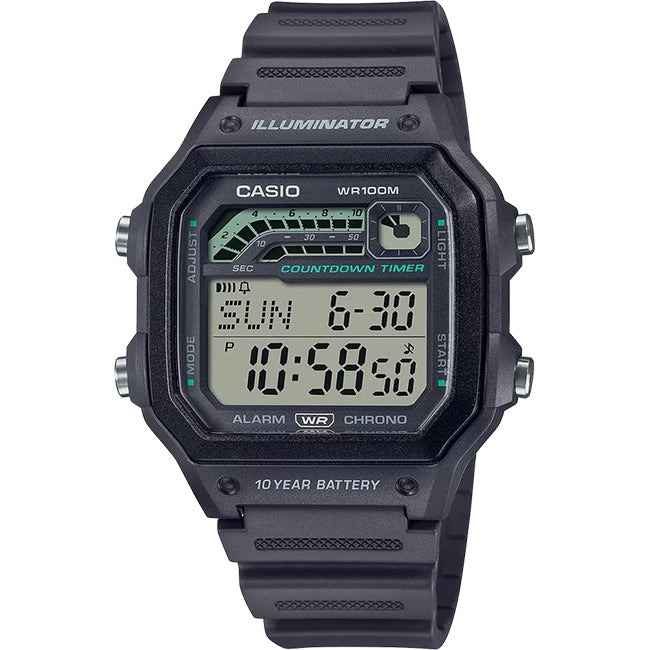 Casio Standard Men's 100m Digital Sports Wrist Watch, WS-1600H